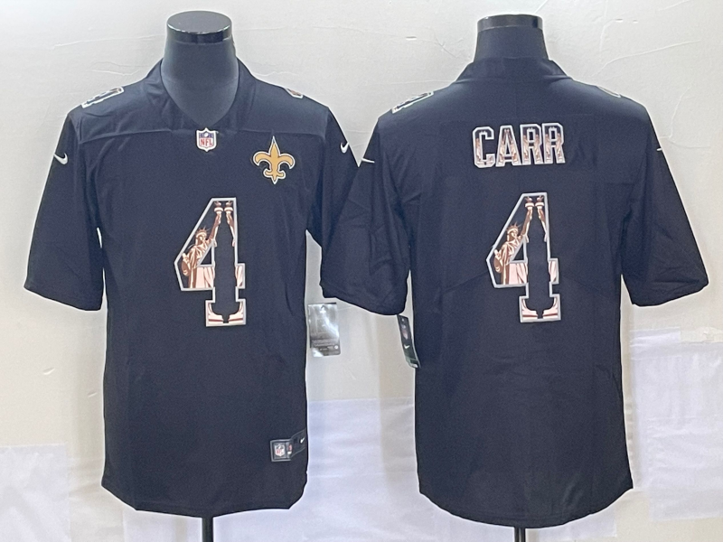 Men's New Orleans Saints #4 Derek Carr Black Statue of Liberty Limited Stitched Jersey Men's New Orleans Saints #4 Derek Carr Black Statue of Liberty Limited Stitched Jersey